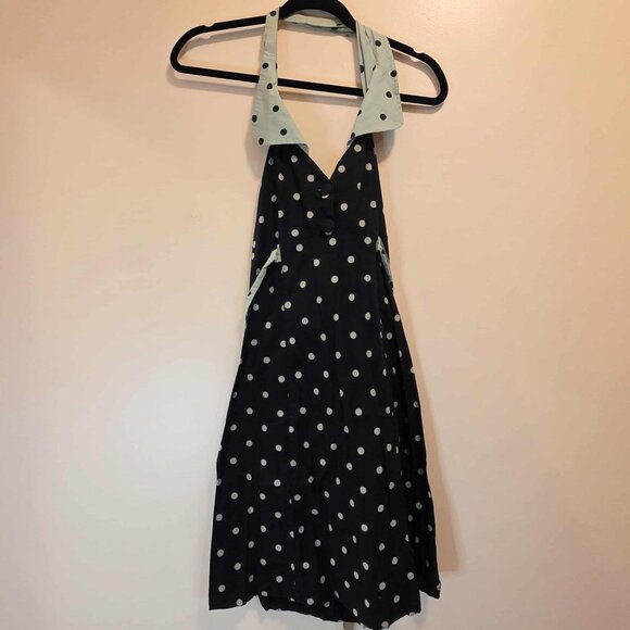 Black/Green Dots Halter Dress 10 - Picture 1 of 5